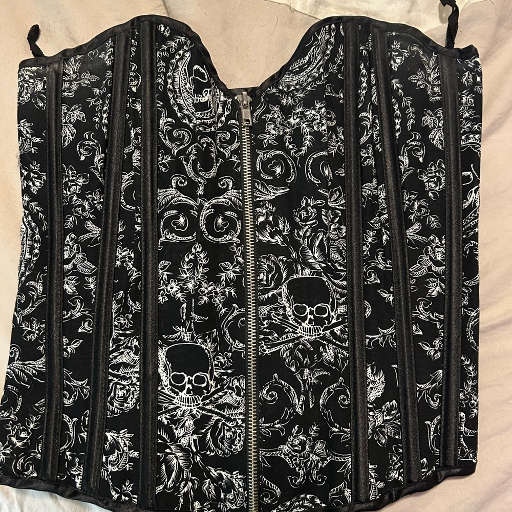 Shirley of Hollywood Black and White Floral Skull Corset